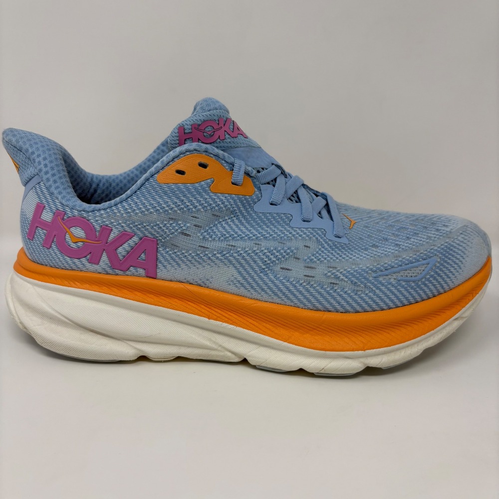 Hoka Clifton 9 Womens Size 8.5D Wide Blue Orange Running Shoes (1132211 ABIW)